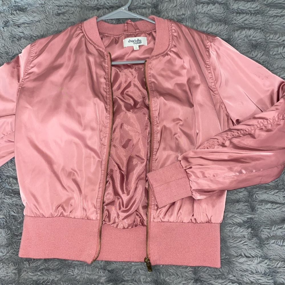 Small pink silky womens bomber jacket